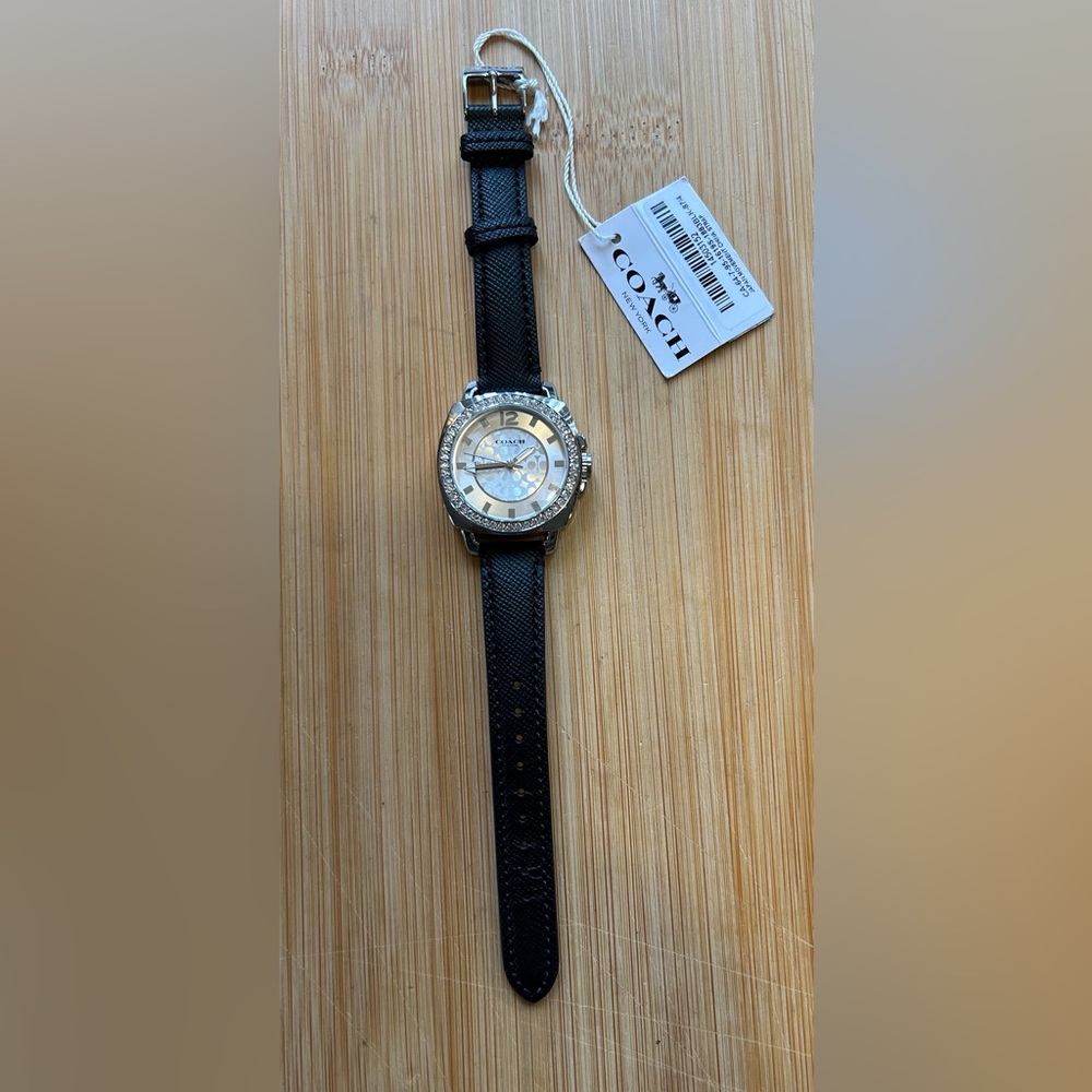 Coach Boyfriend Watch With 34m Silver Face & Black Textured Leather Band - Picture 7 of 10